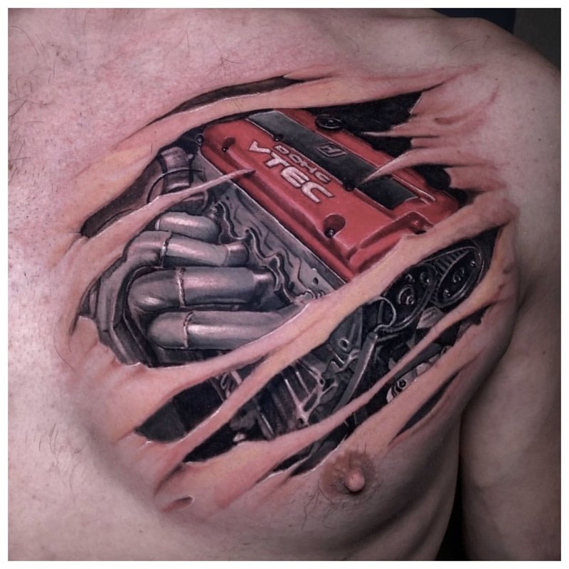 Cyberpunk tetování na hrudi