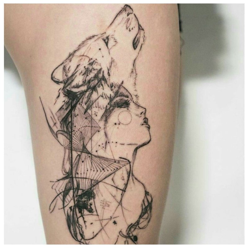 Tatuaż dziewczyna z wilkiem