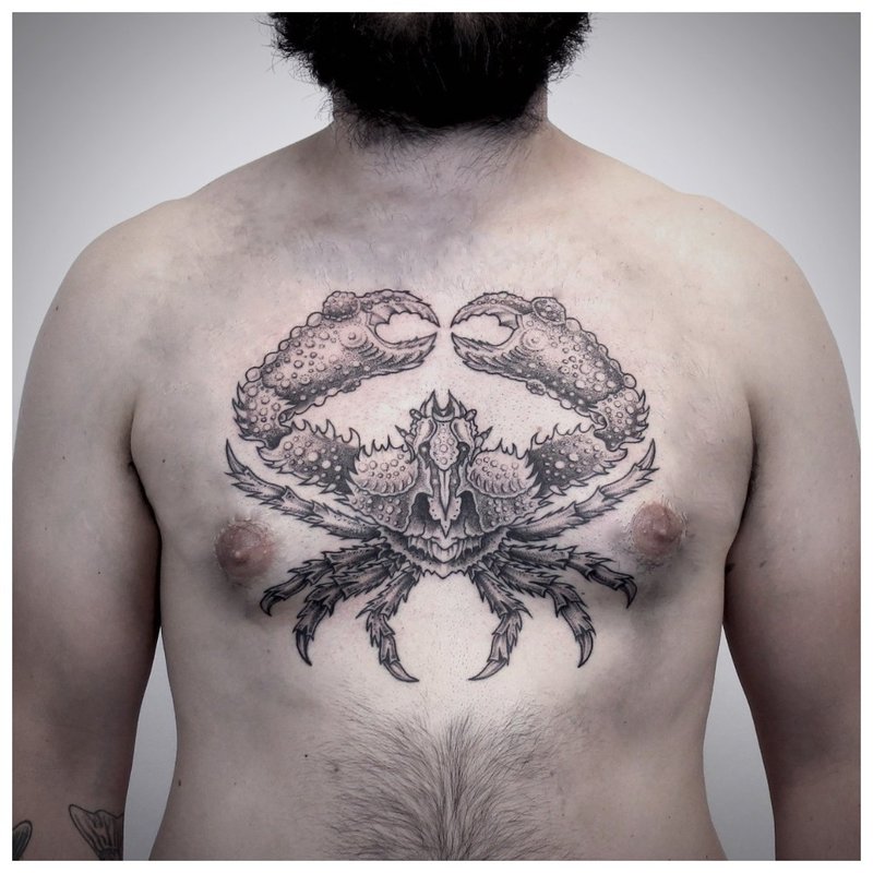 Tetování na hrudi muže ve stylu do-gooder