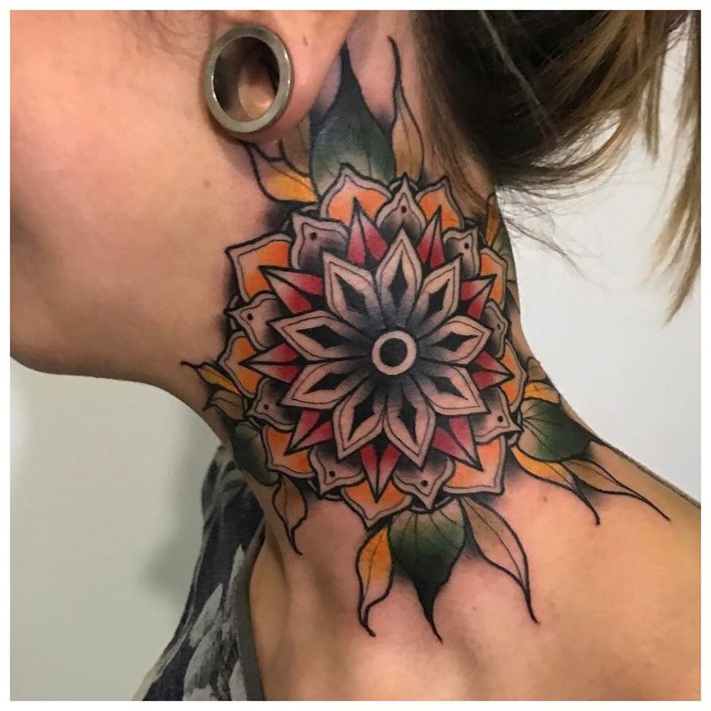 Tattoo on the whole girl’s neck